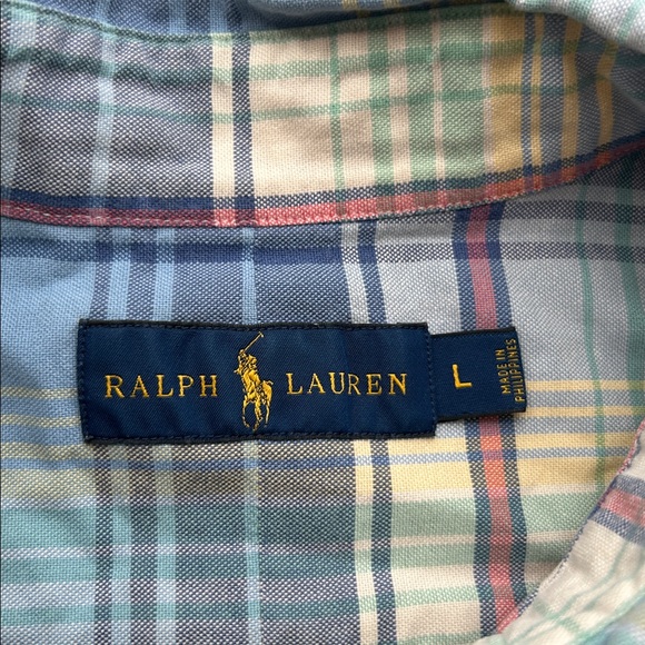 Ralph Lauren Plaid Button Down Shirt L Blue Green Cotton Classic - Picture 3 of 10